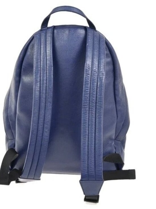 BALENCIAGA Logo Everyday Backpack Adjustable Strap Leather Blue Italy 12ZA253 main image 12